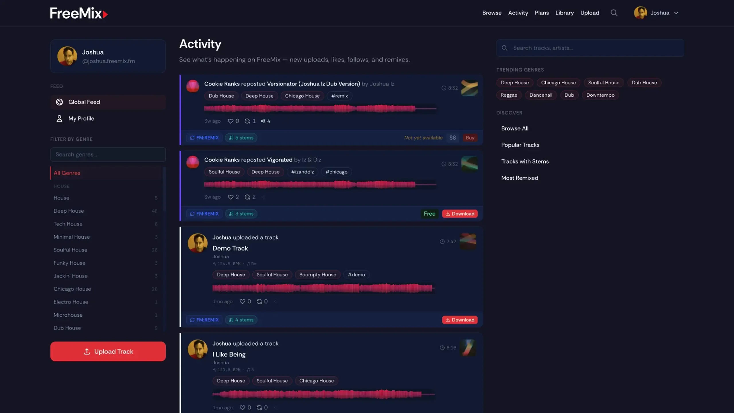 FreeMix activity feed