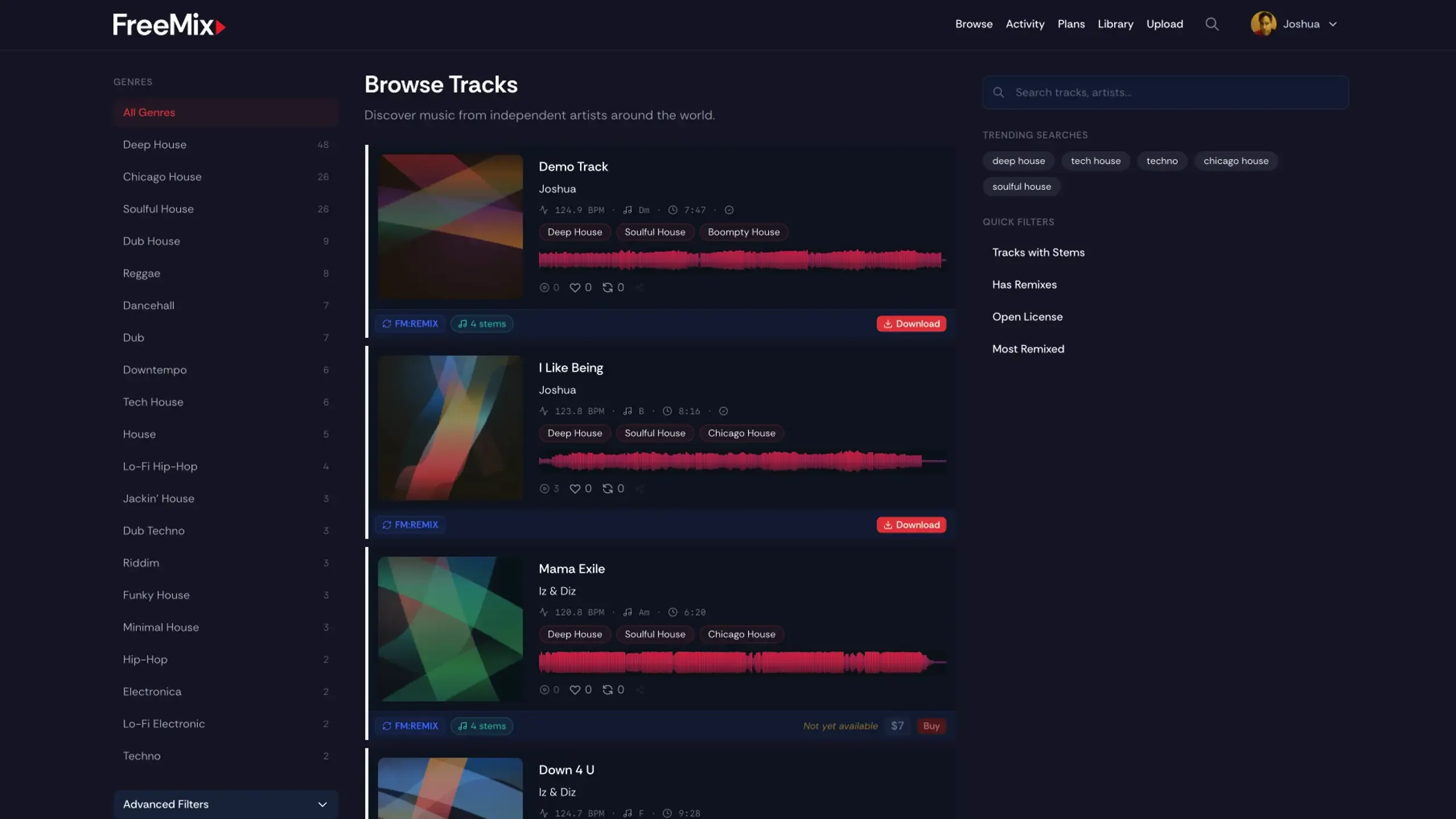 FreeMix browse page