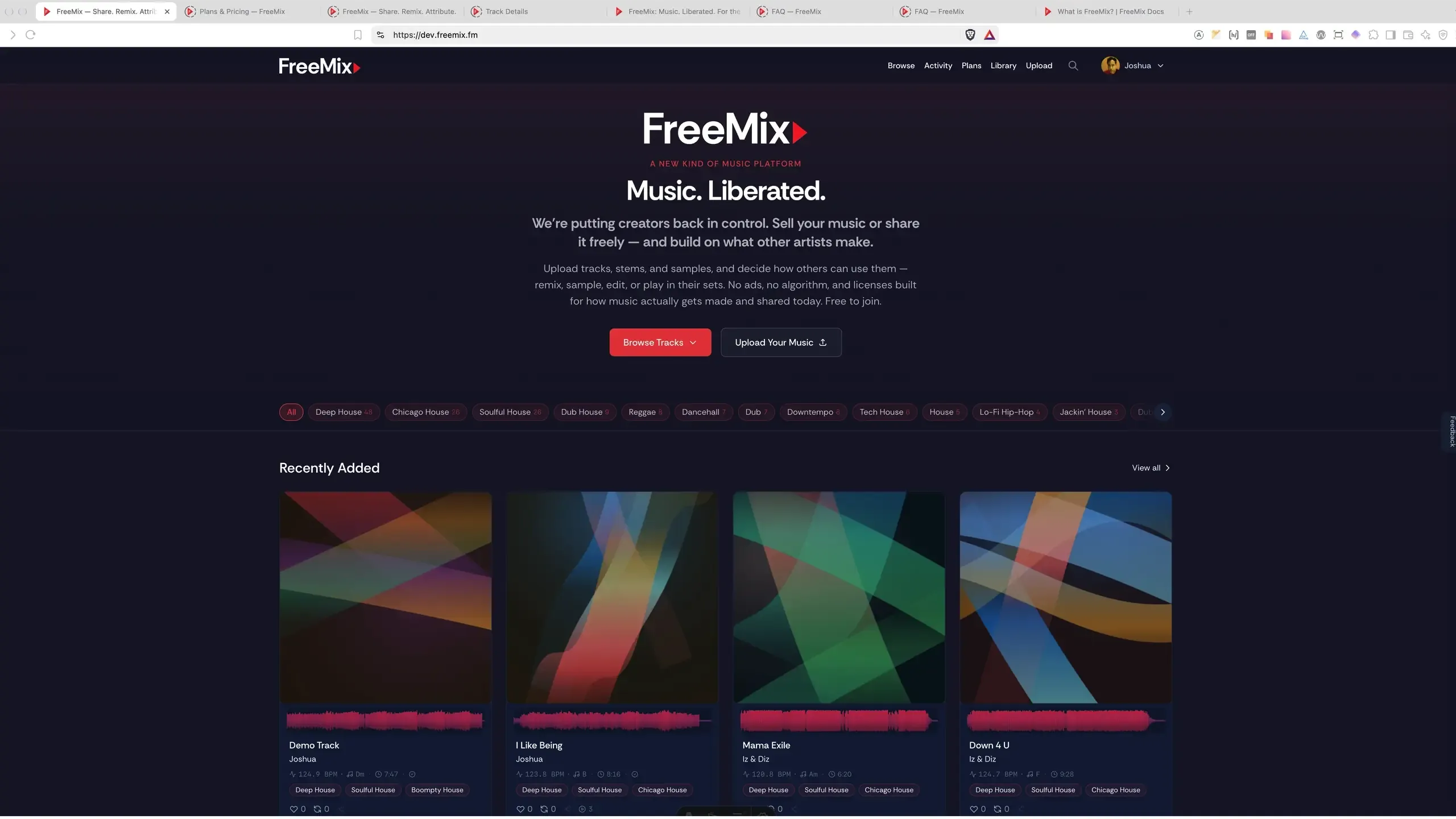 FreeMix app home page