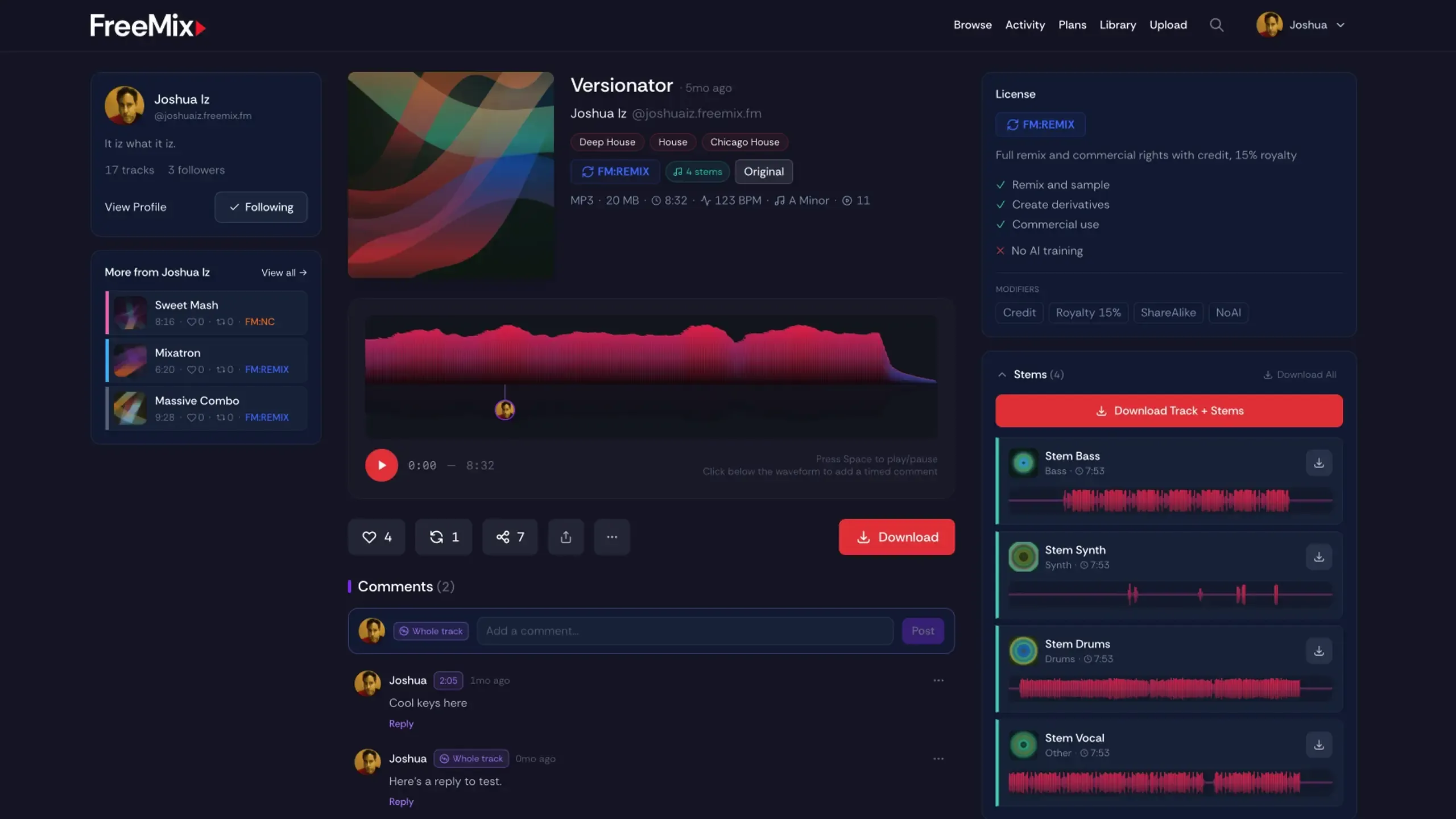 FreeMix track detail page